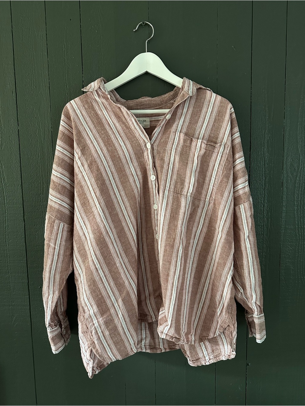 American Eagle Striped Go Big Beach Shirt